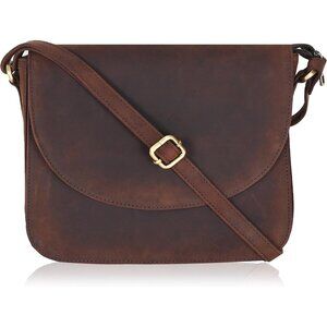 Genuine Leather Hunt Brown Crossbody Purse Women Adjustable Strap Zipper Pockets